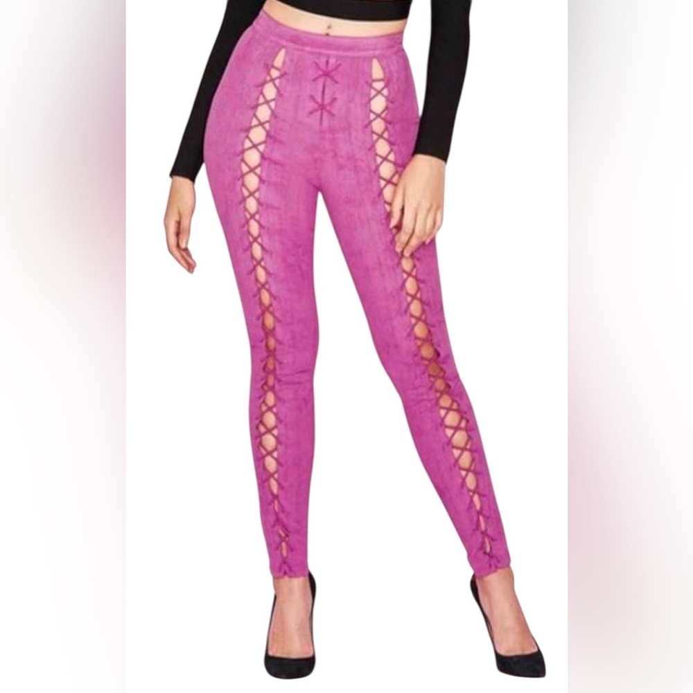 House of CB sophina suedette lace up pink pants size M fitted Barbie core‎ boho